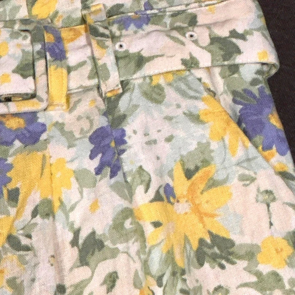 Abercrombie & Fitch Belted Floral High Rise Linen Blend Shorts Womens Med Yellow